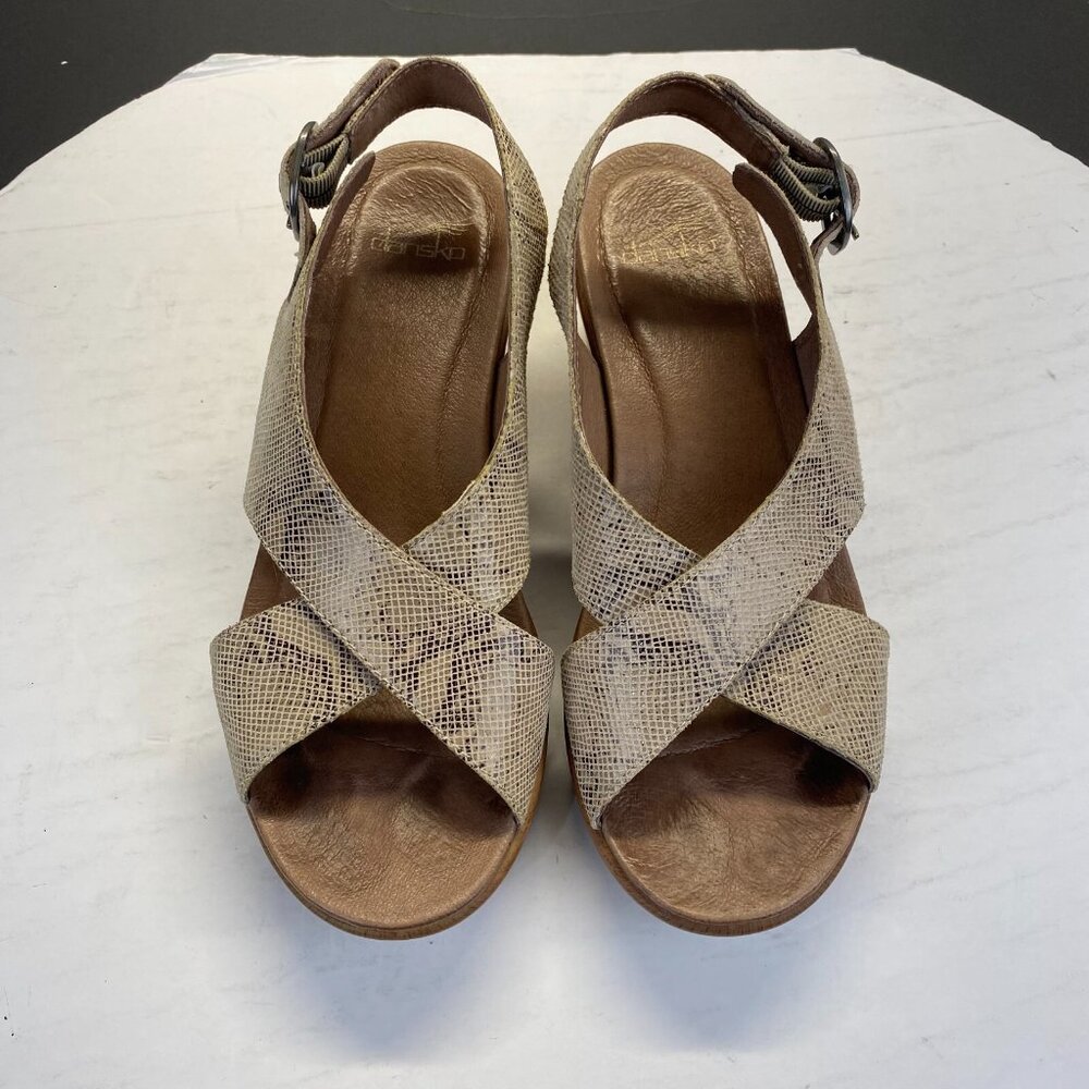 Dansko Women's Taupe Snake Jacinda Nubuck heeled strappy Sandals size 39 leather